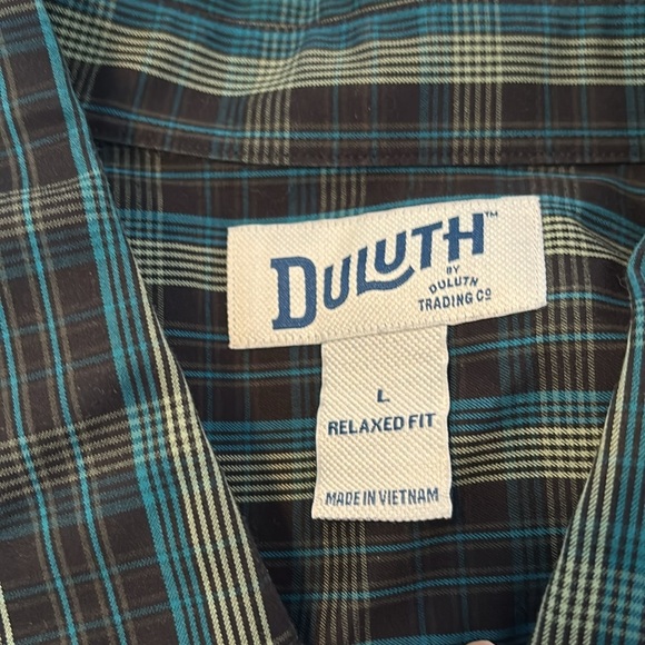 Duluth Trading Co men’s black plaid long sleeve button down shirt size large - Picture 8 of 9